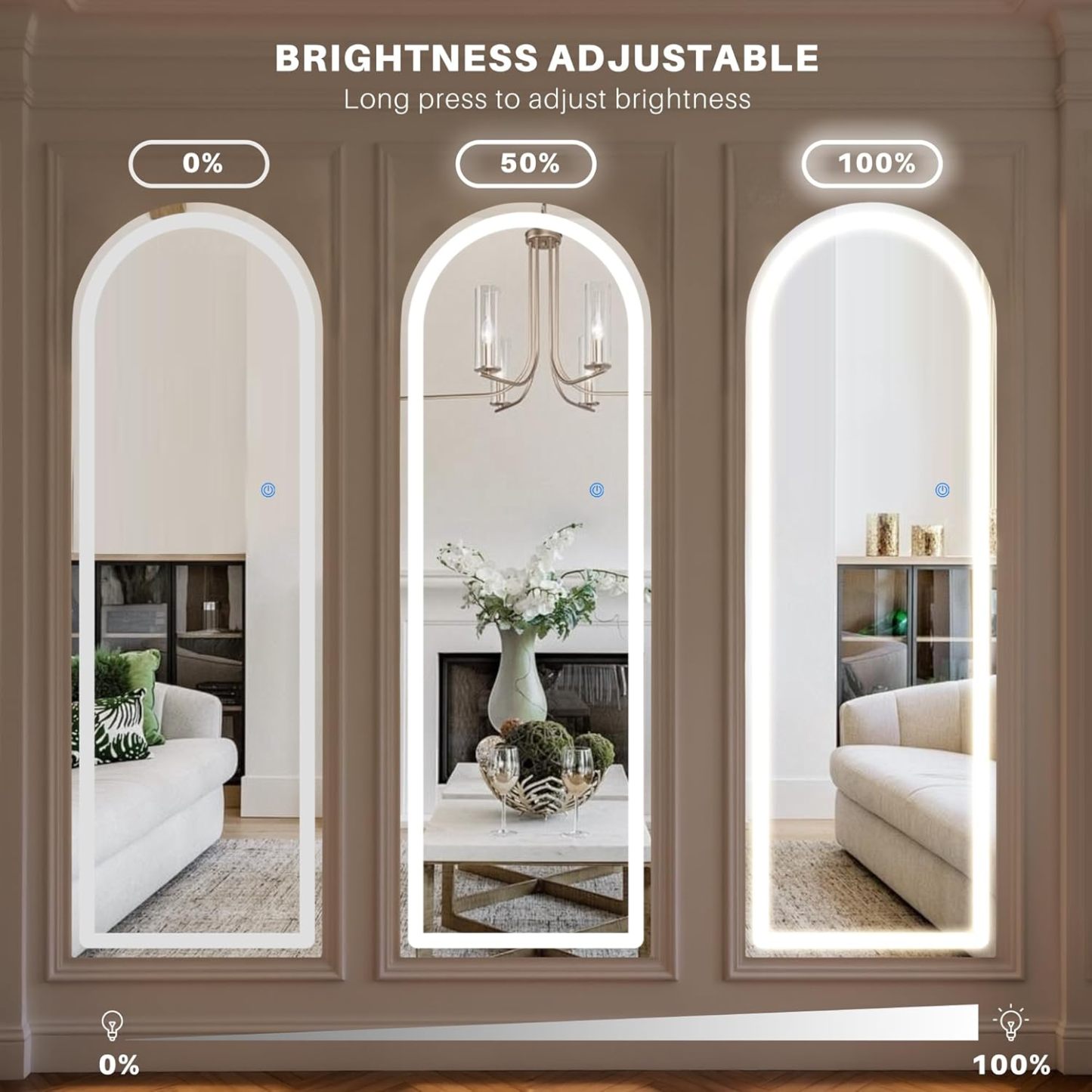 Full-Length LED Lighted Mirror with Adjustable Lighting, Wall Mirror