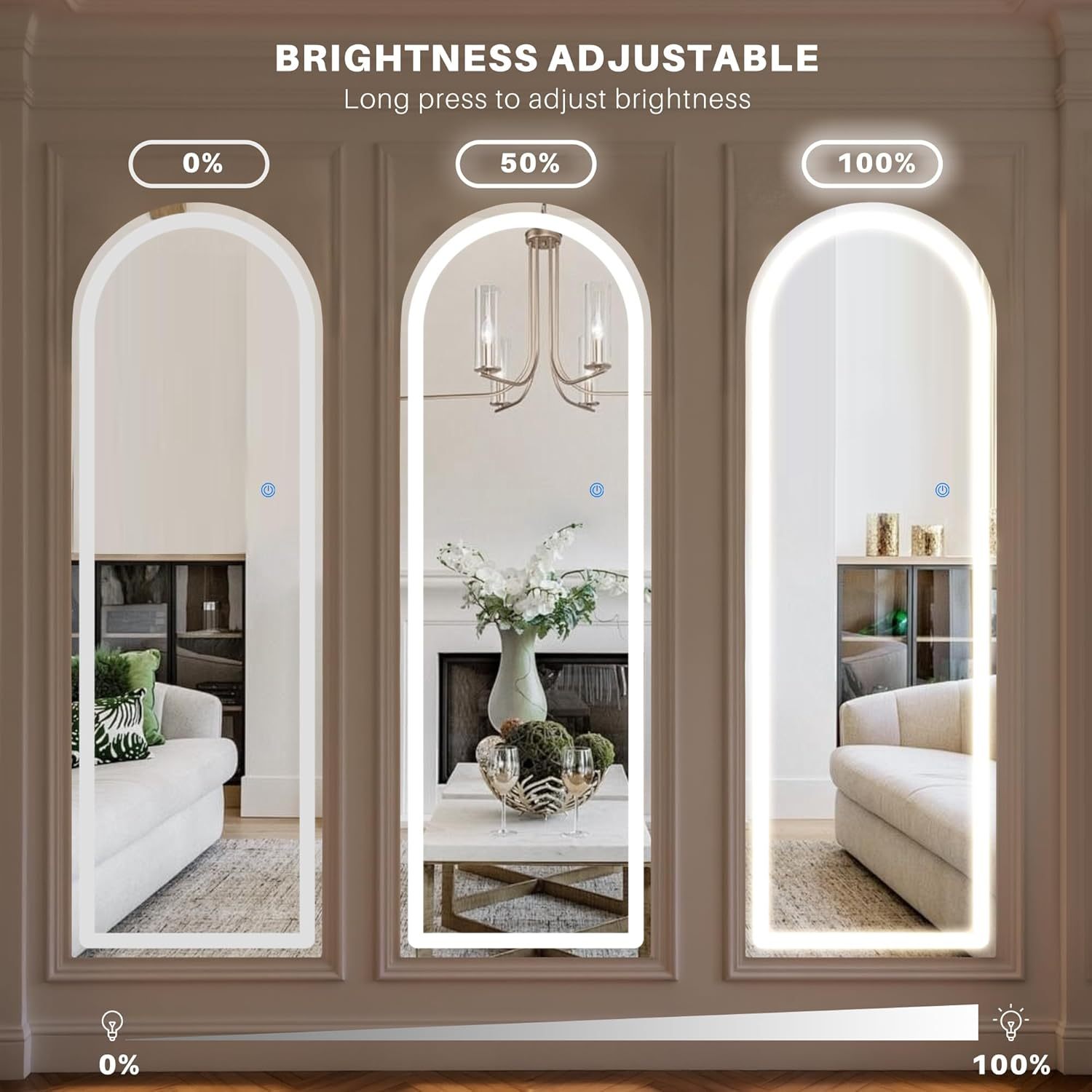 Full-Length LED Lighted Mirror with Adjustable Lighting, Wall Mirror