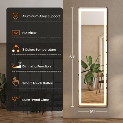 Full-Length LED Lighted Mirror with Adjustable Lighting, Wall Mirror