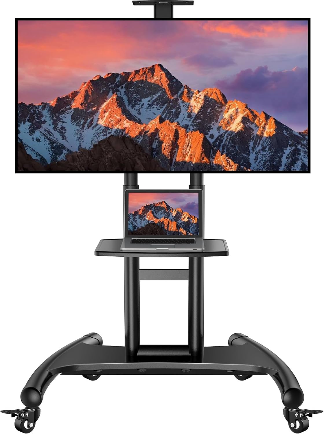 Rolling/Mobile TV Cart with Wheels for 32-82 Inch LCD LED 4K Flat Screen TVs - TV Floor Stand with Shelf Holds Up to 100 lbs, Height Adjustable Trolley Max VESA 600x400mm- PSTVMC05