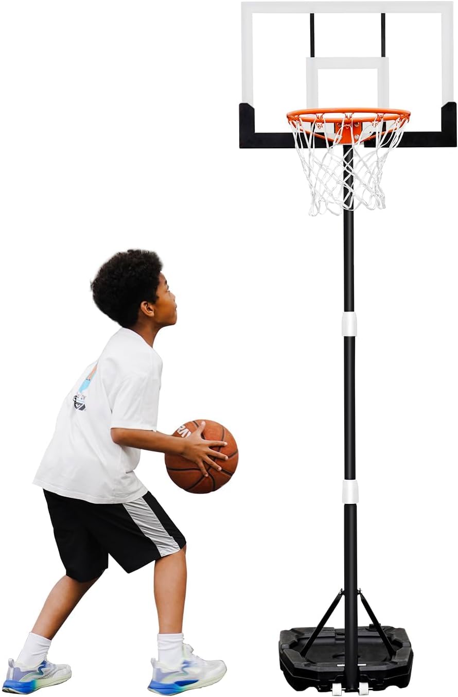 Kids Basketball Hoop Outdoor 3.2-7.2ft Adjustable, Portable Basketball Hoop & Goals for Kids/Teens/Youth in Pool/Backyard/Driveway/Indoor, 29 Inch Shatterproof Backboard and Enlarged Base