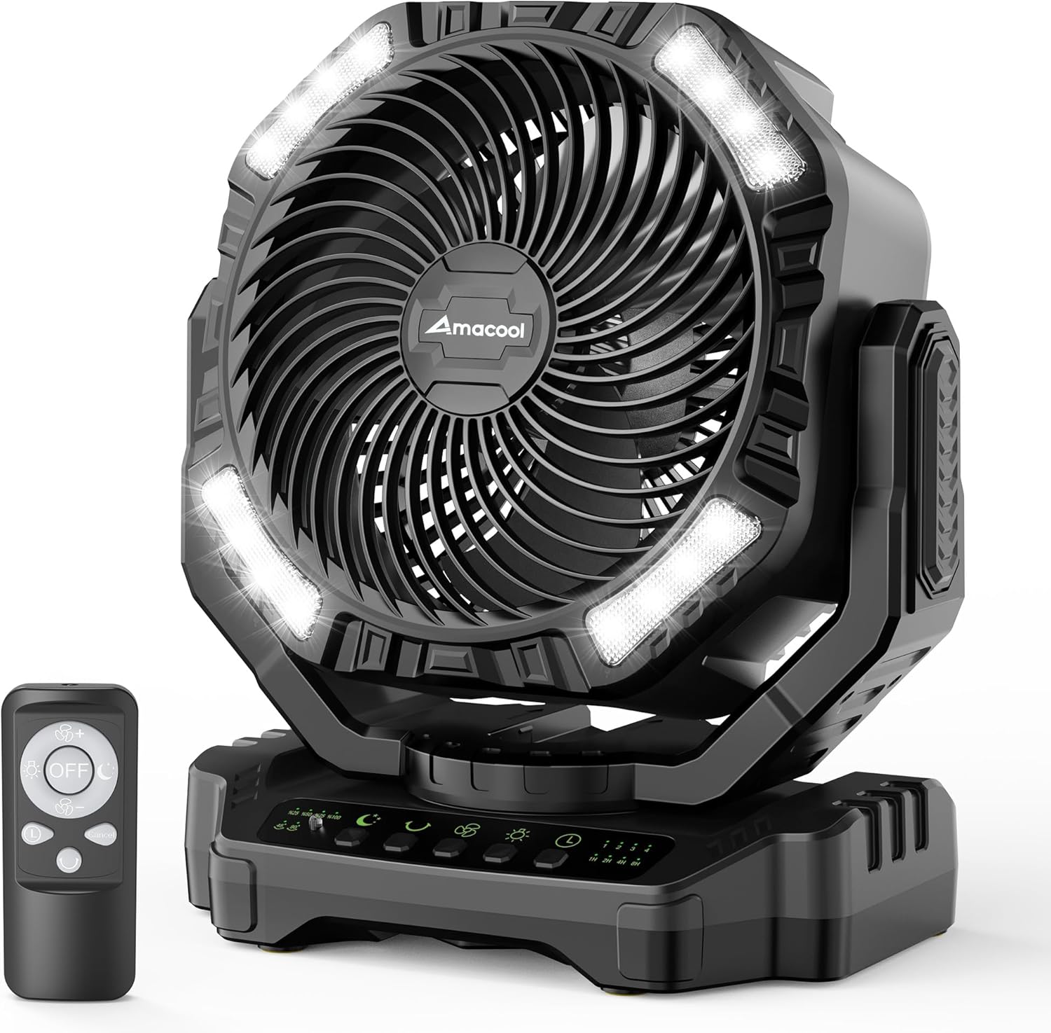 40000mAh Rechargeable Camping Fan, Battery Operated Fan with Light & Remote, 12" Portable Outdoor Fan, Auto Oscillating Battery Powered Floor Fan for Tent RV Car Travel Jobsite Hurricane Power Outages