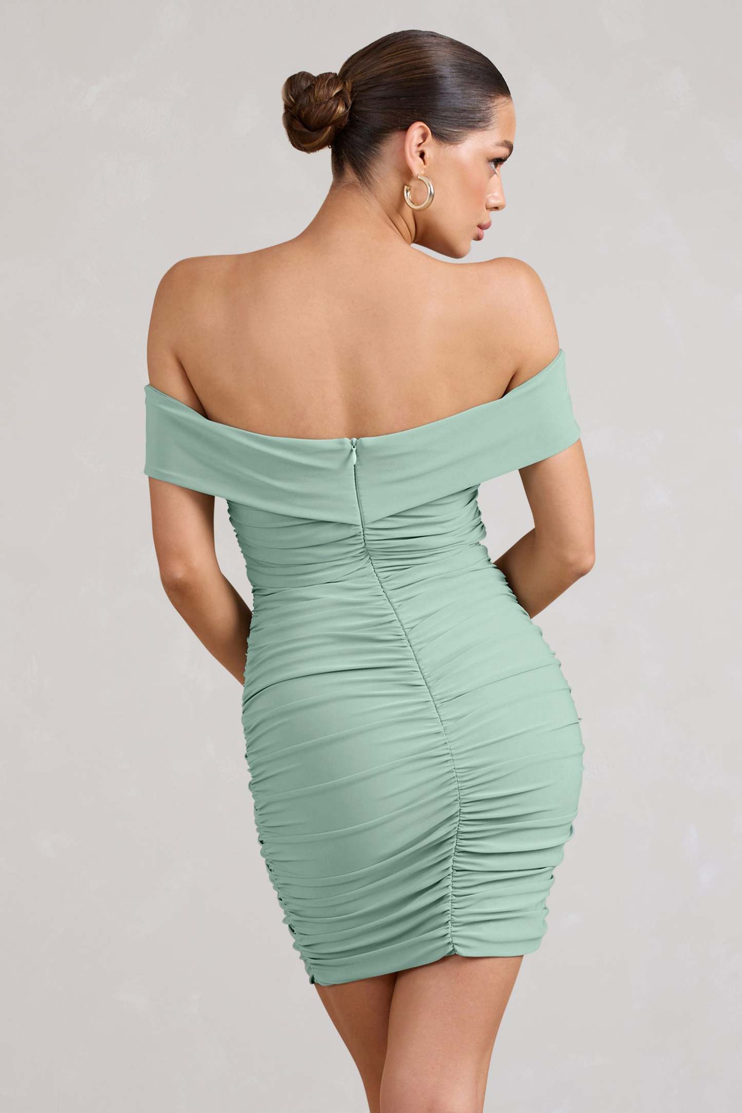 Appreciate Sage Off The Shoulder Ruched Mini Dress-Fashionmomo.All Rights Reserved