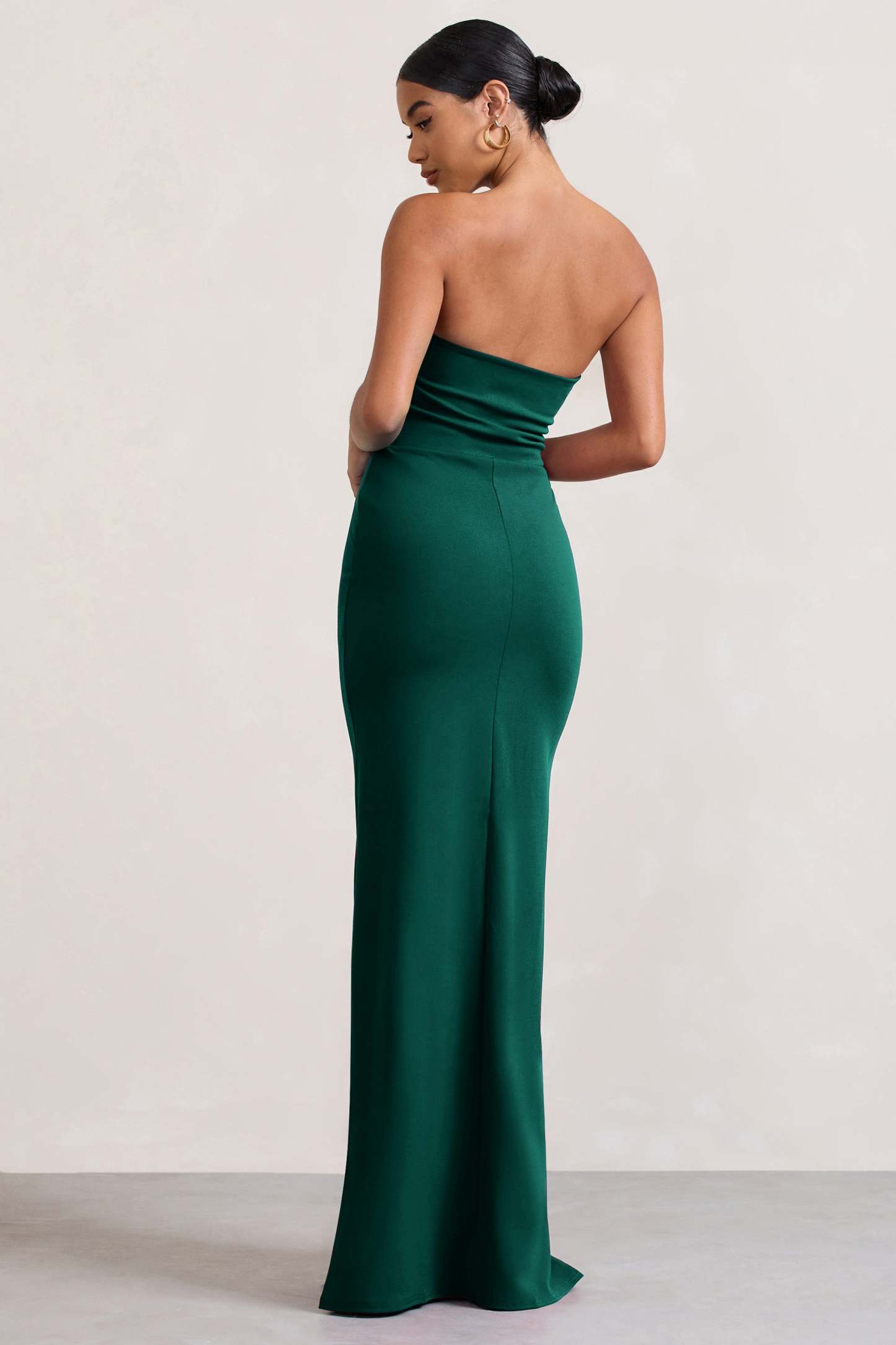 Belle of The Ball Bottle Green Bandeau Maxi Dress With Split Hem-Fashionmomo.All Rights Reserved