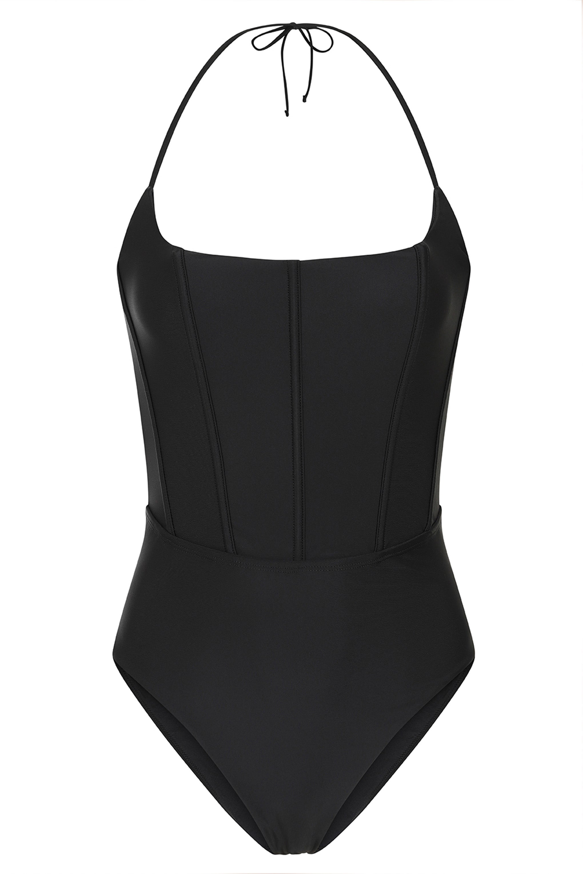 After Sun Black Corset Halter Swimsuit-Fashionmomo.All Rights Reserved