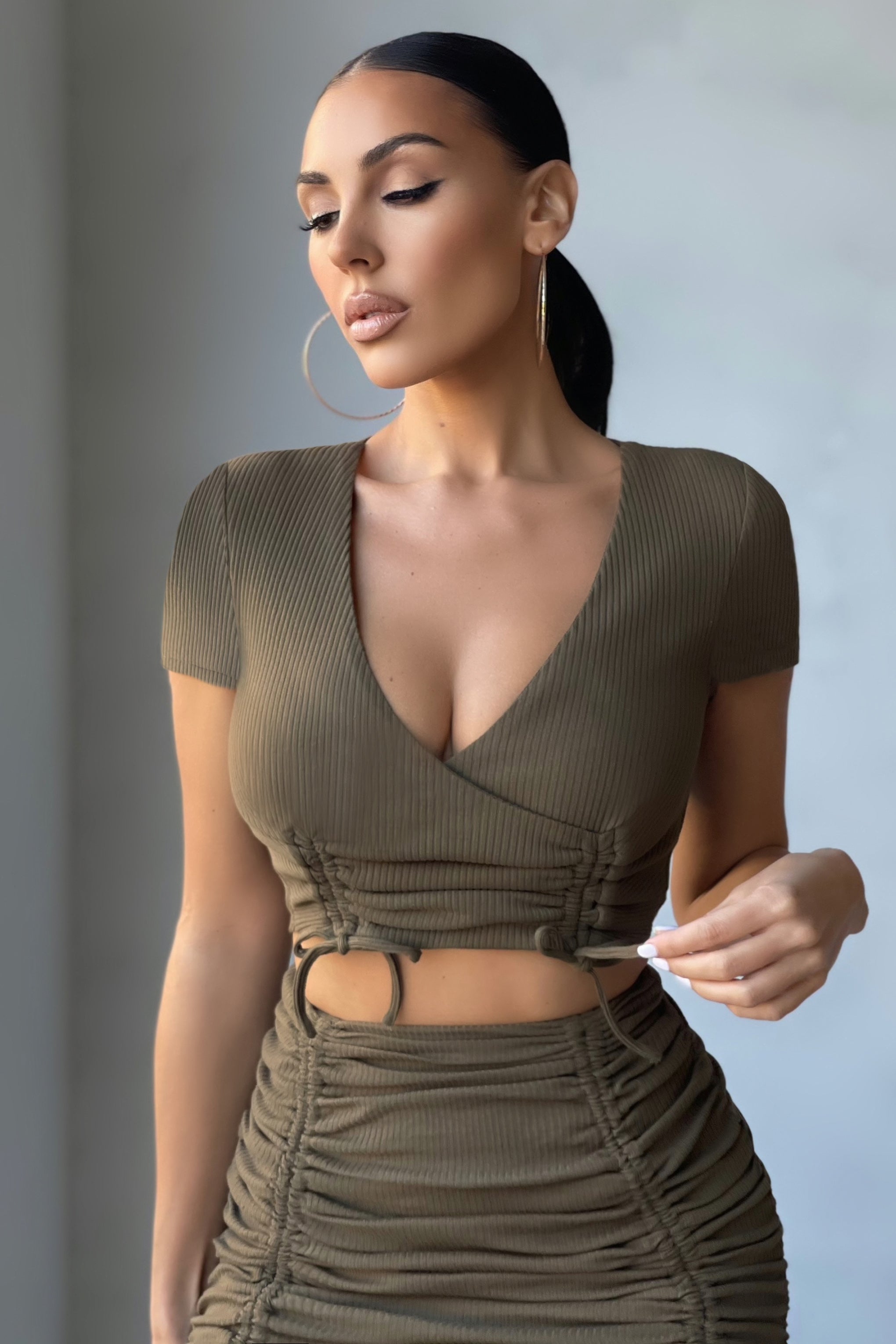 Fast Lane Khaki Ribbed Bodycon Mini Skirt-Fashionmomo.All Rights Reserved