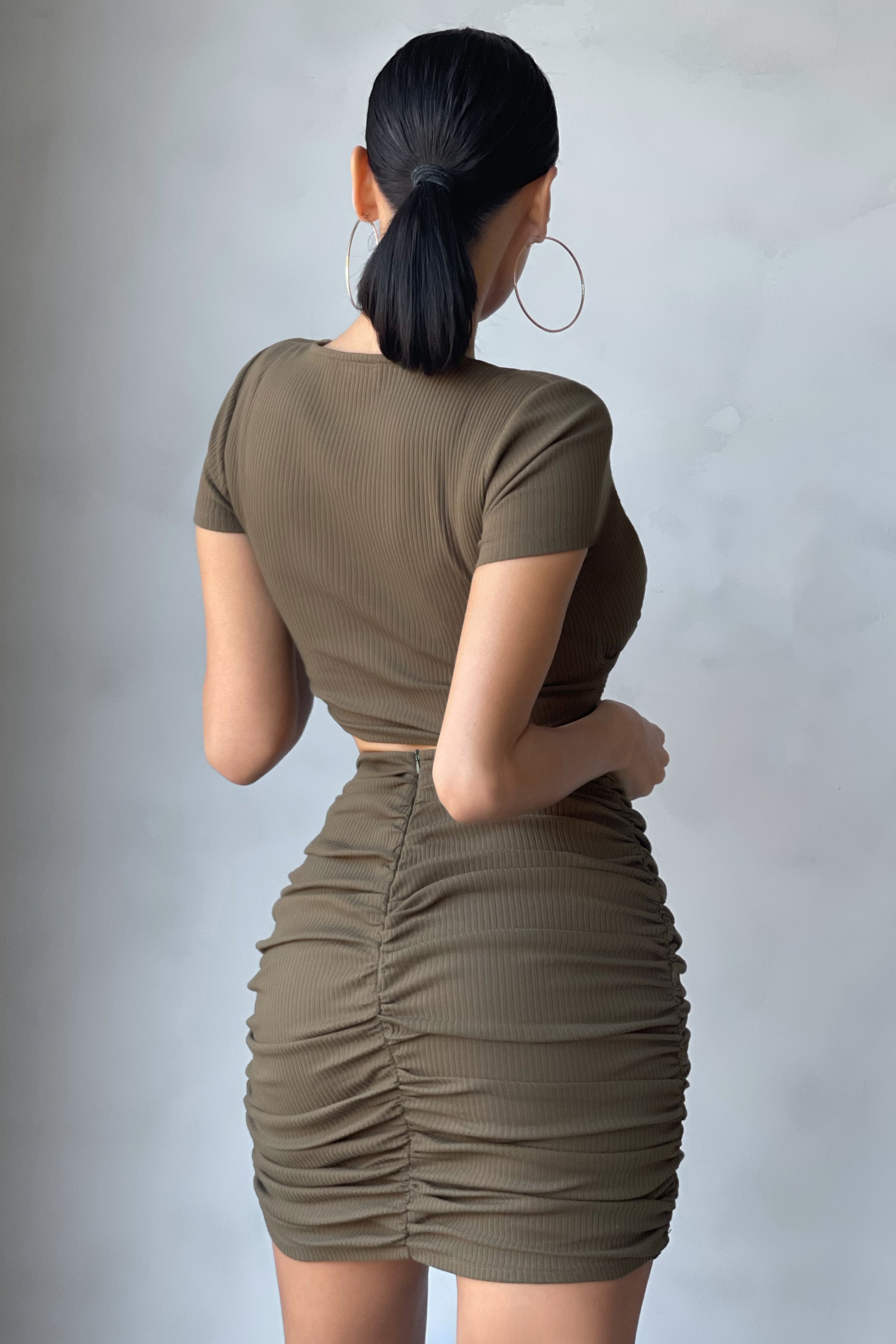 Fast Lane Khaki Ribbed Bodycon Mini Skirt-Fashionmomo.All Rights Reserved