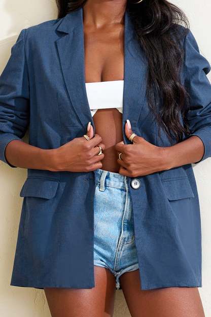 Back To Business Navy Oversized Plunge Blazer-Fashionmomo.All Rights Reserved