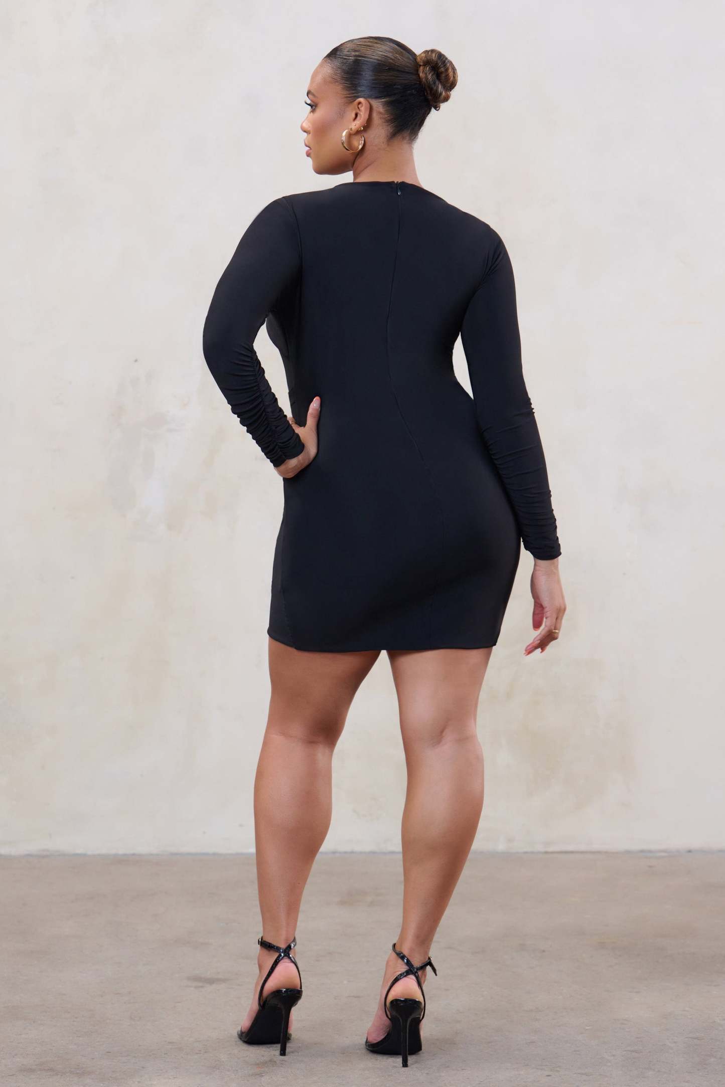 Happy Hour Plus Black Twist Front Ruched Mini Dress-Fashionmomo.All Rights Reserved