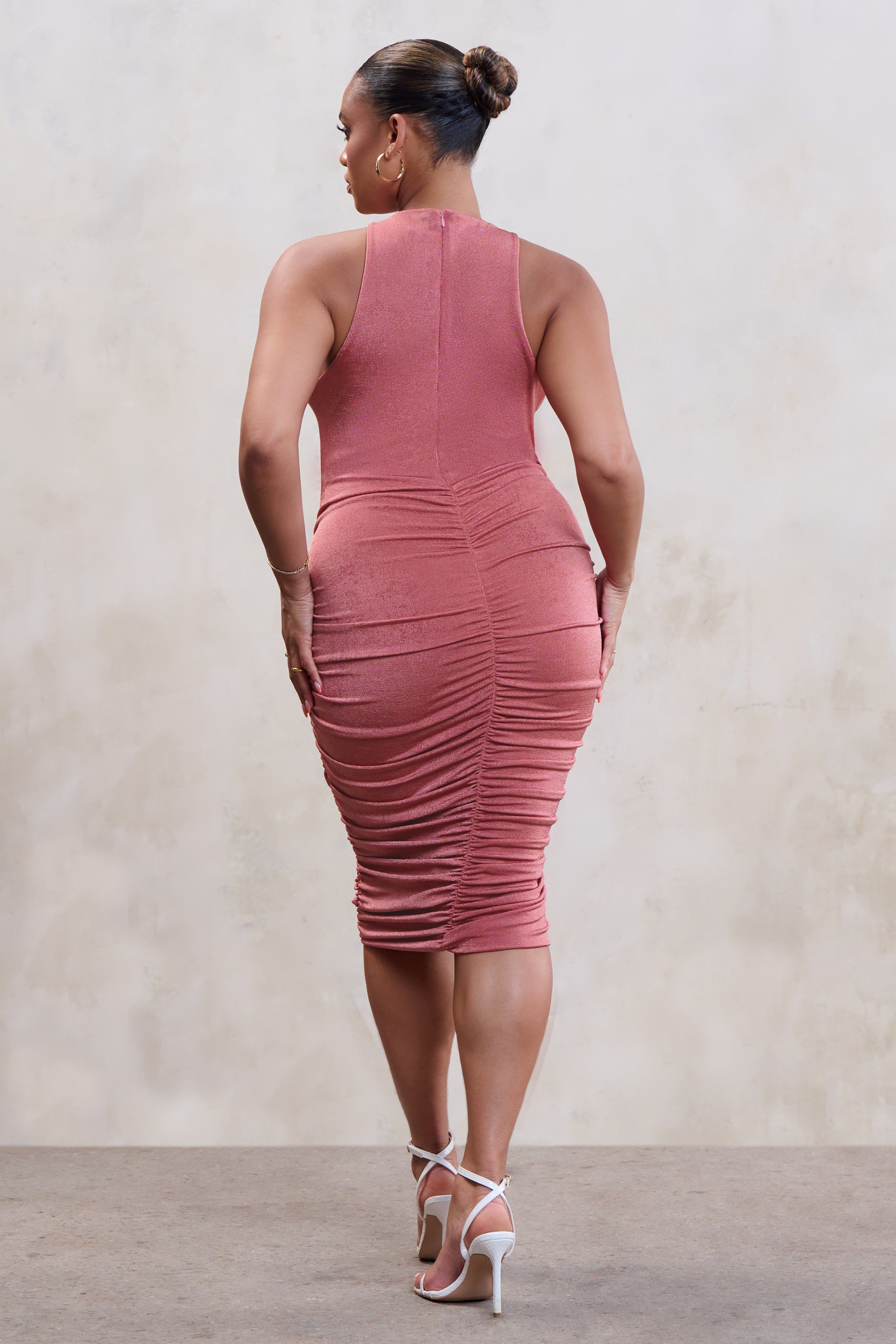 Perfect Day Plus Nude Twist Front Midi Dress-Fashionmomo.All Rights Reserved