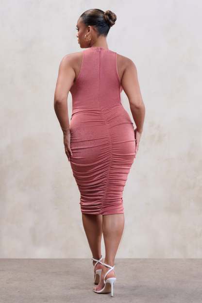 Perfect Day Plus Nude Twist Front Midi Dress-Fashionmomo.All Rights Reserved