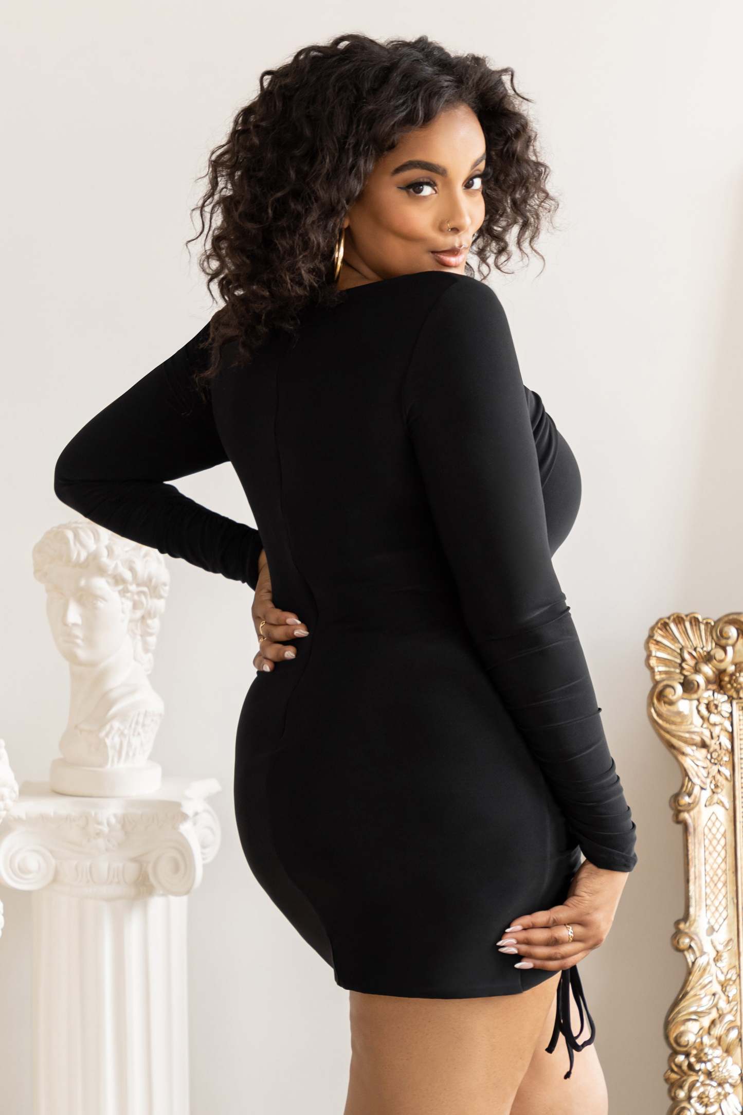 Happy Hour Plus Black Twist Front Ruched Mini Dress-Fashionmomo.All Rights Reserved
