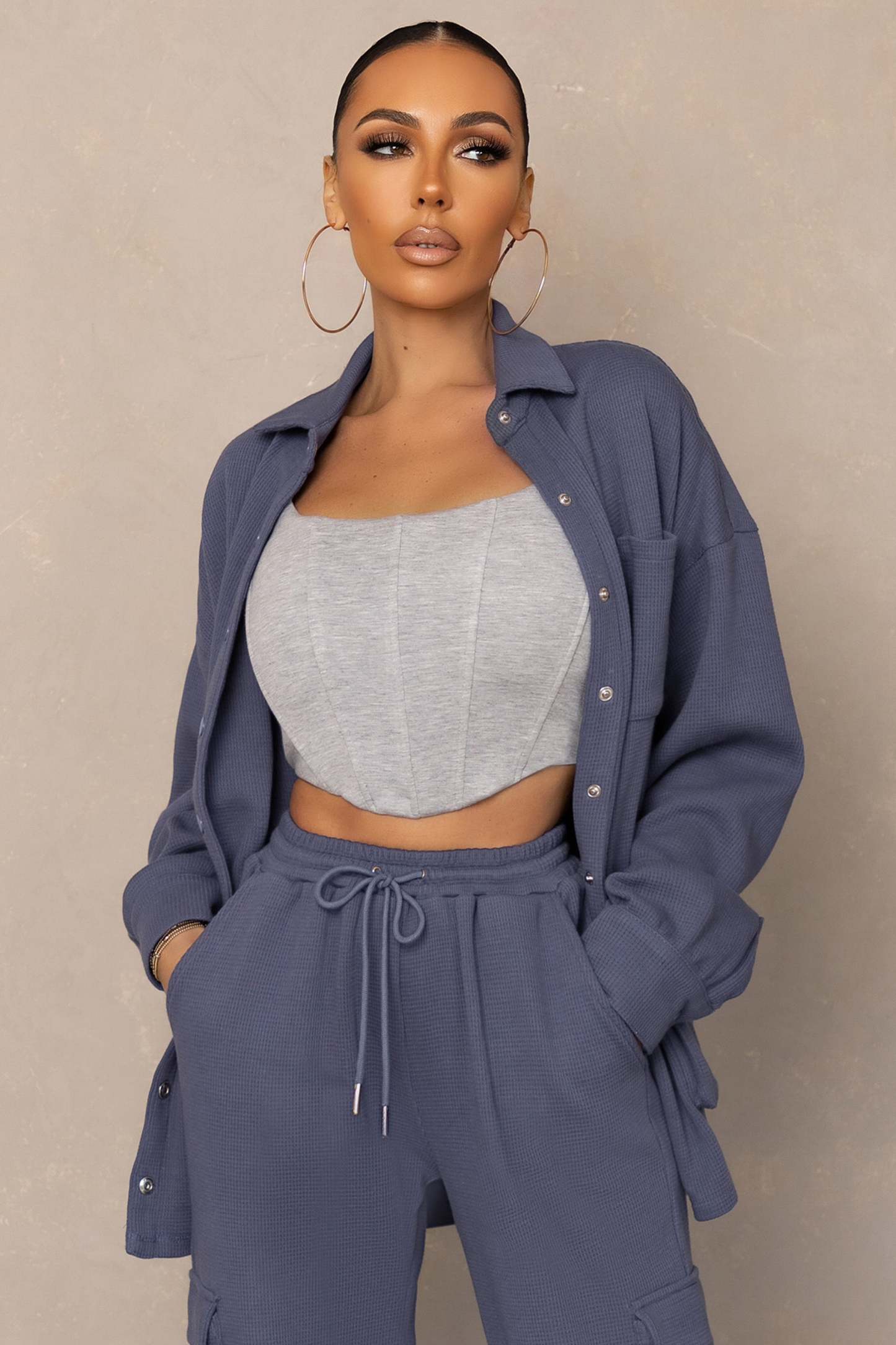 Hold Up Grey Marl Tie Cami Strap Corset Crop Top-Fashionmomo.All Rights Reserved