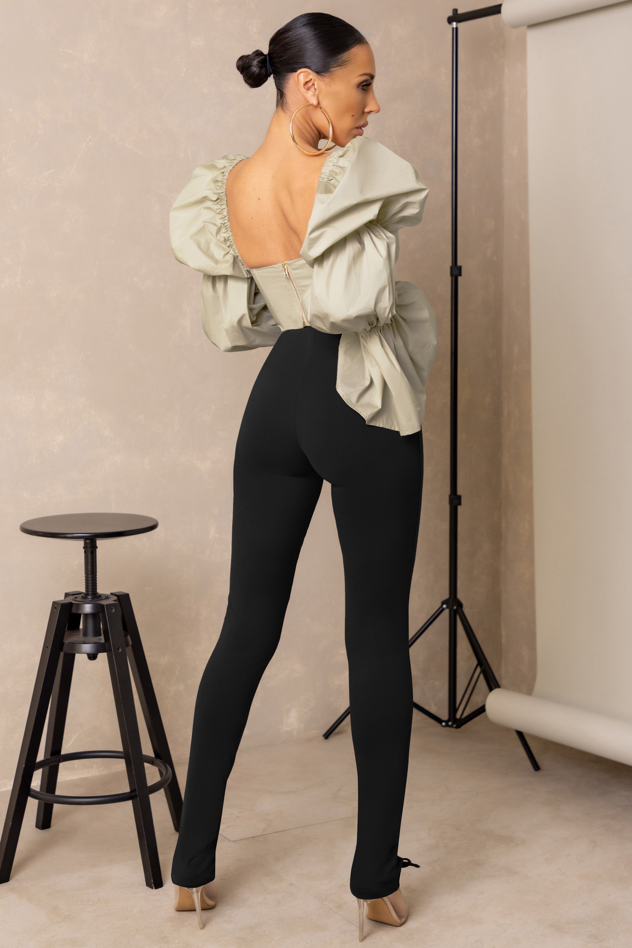 Accomplish Black Lace Up Detail Legging With Split Hem-Fashionmomo.All Rights Reserved
