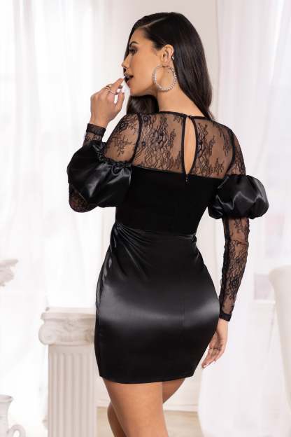 For You Black Bardot Lace Detail Satin Mini Dress-Fashionmomo.All Rights Reserved