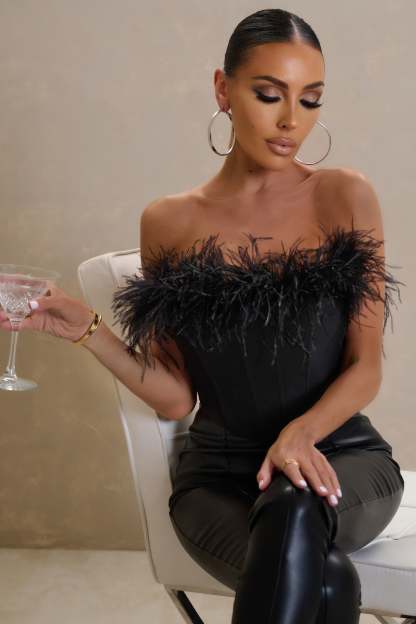 All About You Black Feather Bandeau Corset Top-Fashionmomo.All Rights Reserved