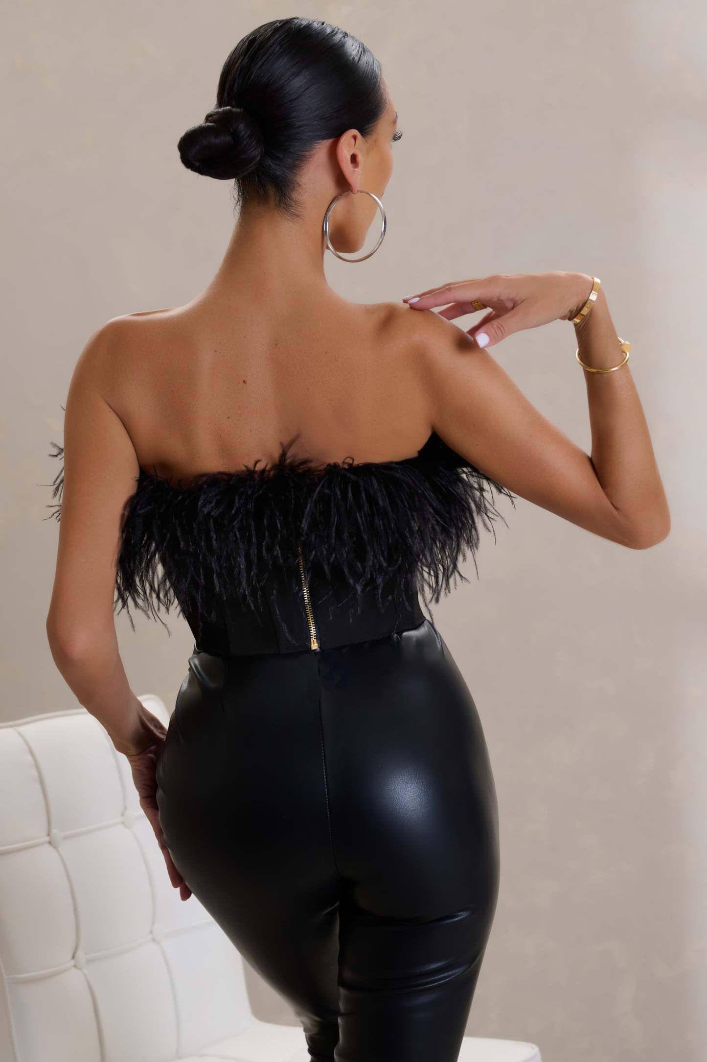 All About You Black Feather Bandeau Corset Top-Fashionmomo.All Rights Reserved