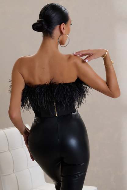All About You Black Feather Bandeau Corset Top-Fashionmomo.All Rights Reserved