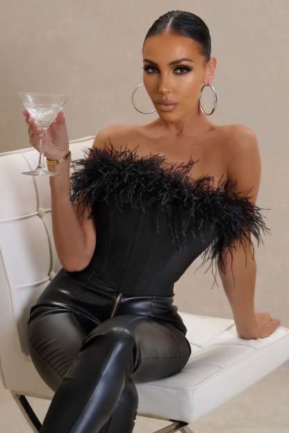 All About You Black Feather Bandeau Corset Top-Fashionmomo.All Rights Reserved