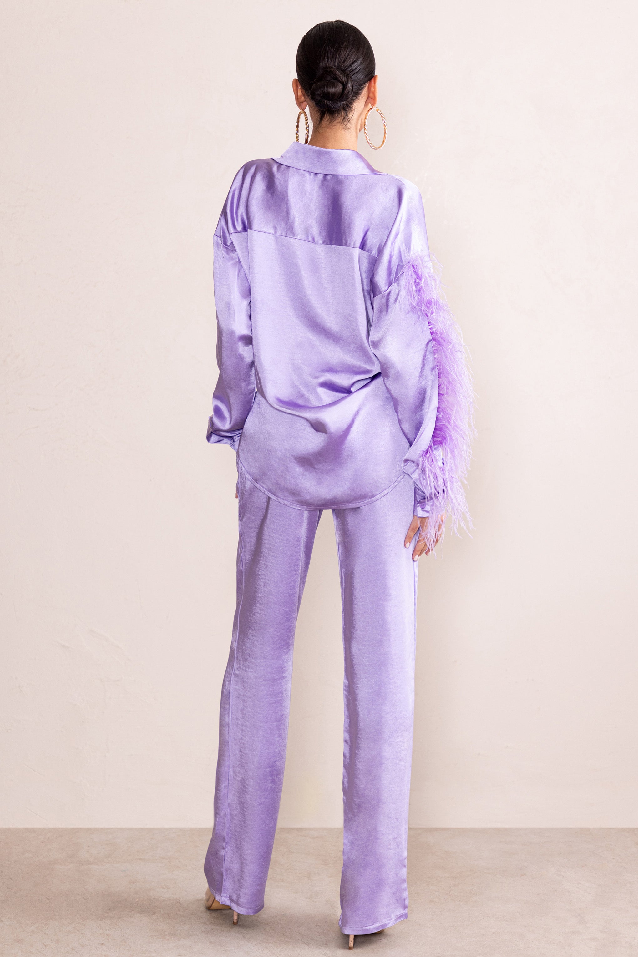 Evening Memories Lilac Satin Wide Leg Trousers-Fashionmomo.All Rights Reserved