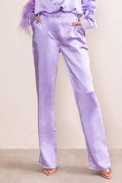 Evening Memories Lilac Satin Wide Leg Trousers-Fashionmomo.All Rights Reserved