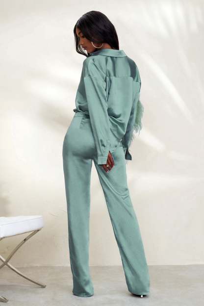 Evening Memories Duck Egg Blue Satin Wide Leg Trousers-Fashionmomo.All Rights Reserved