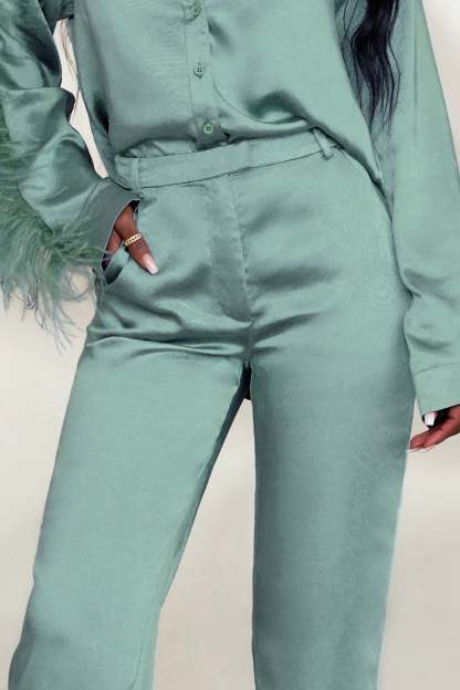 Evening Memories Duck Egg Blue Satin Wide Leg Trousers-Fashionmomo.All Rights Reserved