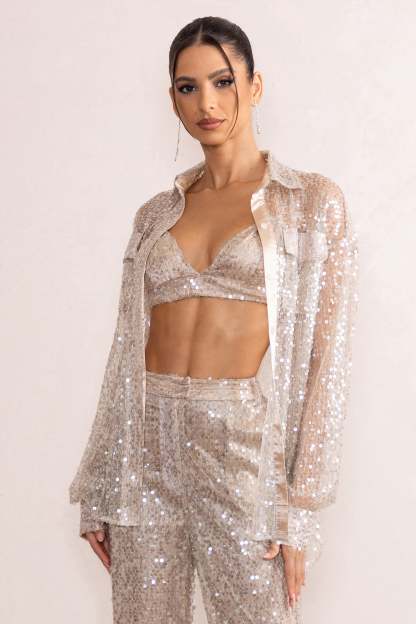 Glossy Champagne Cami Sweetheart Neck Bralette-Fashionmomo.All Rights Reserved