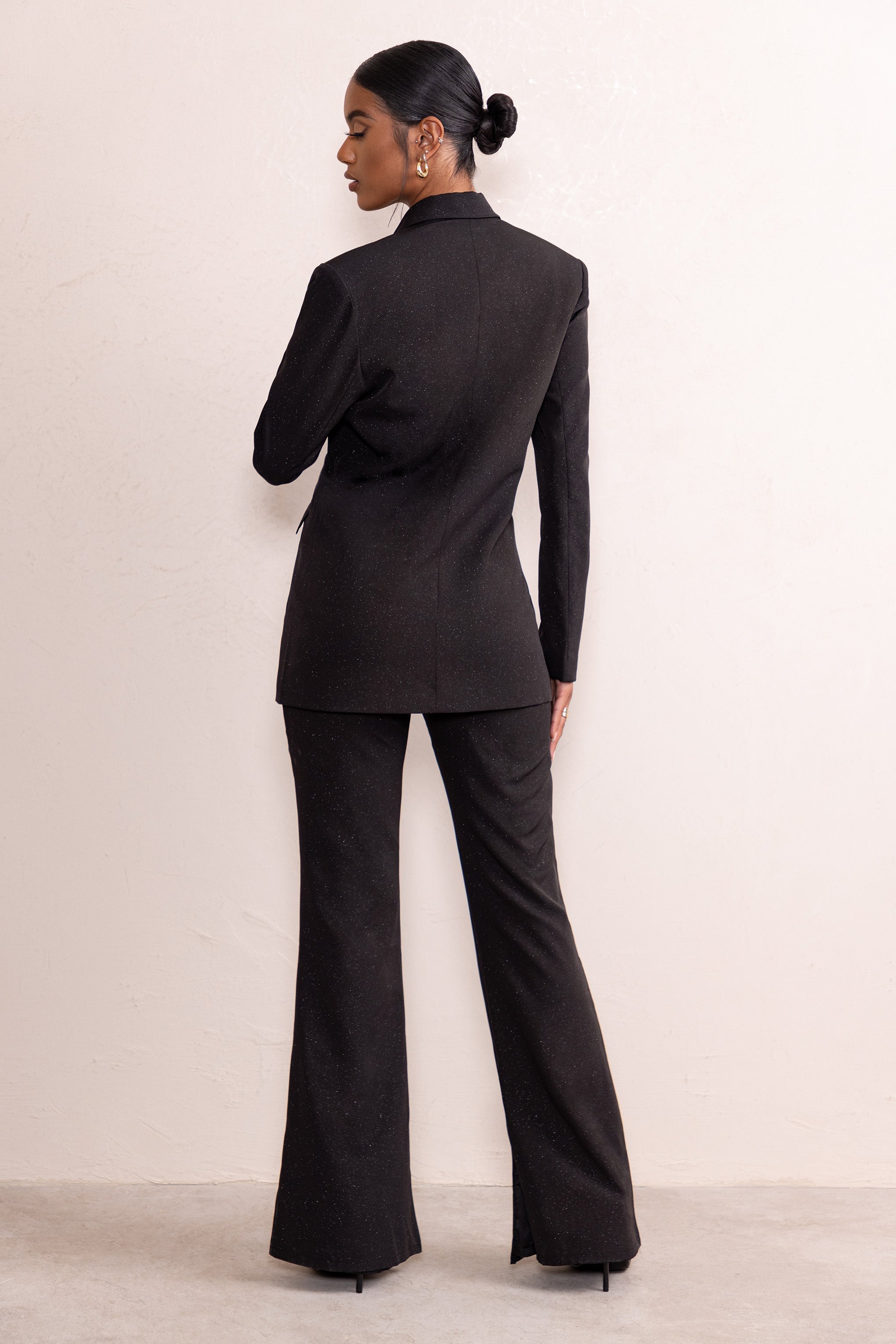 Alena Black Glitter High Waist Flared Trousers-Fashionmomo.All Rights Reserved