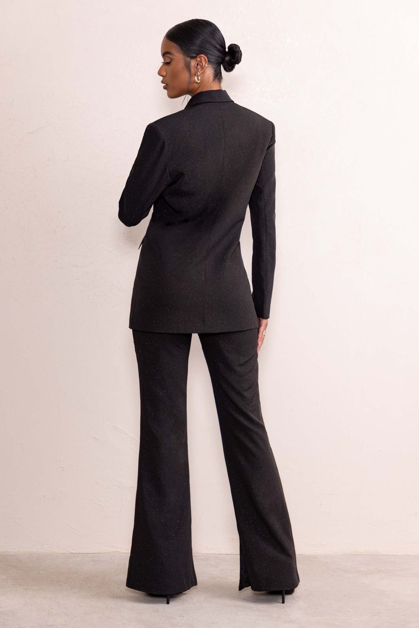 Alena Black Glitter High Waist Flared Trousers-Fashionmomo.All Rights Reserved