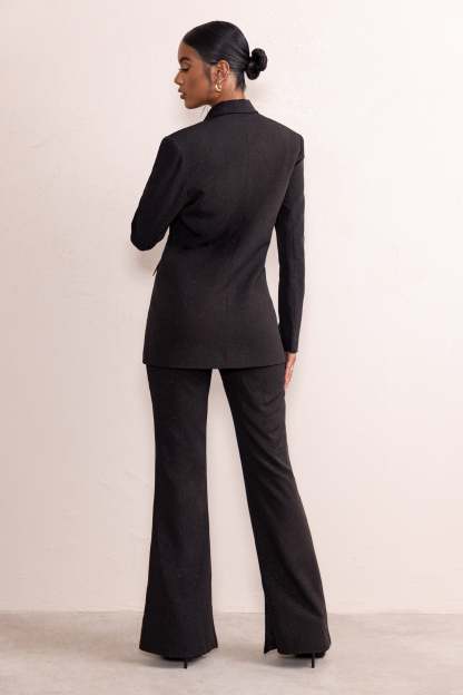 Alena Black Glitter High Waist Flared Trousers-Fashionmomo.All Rights Reserved