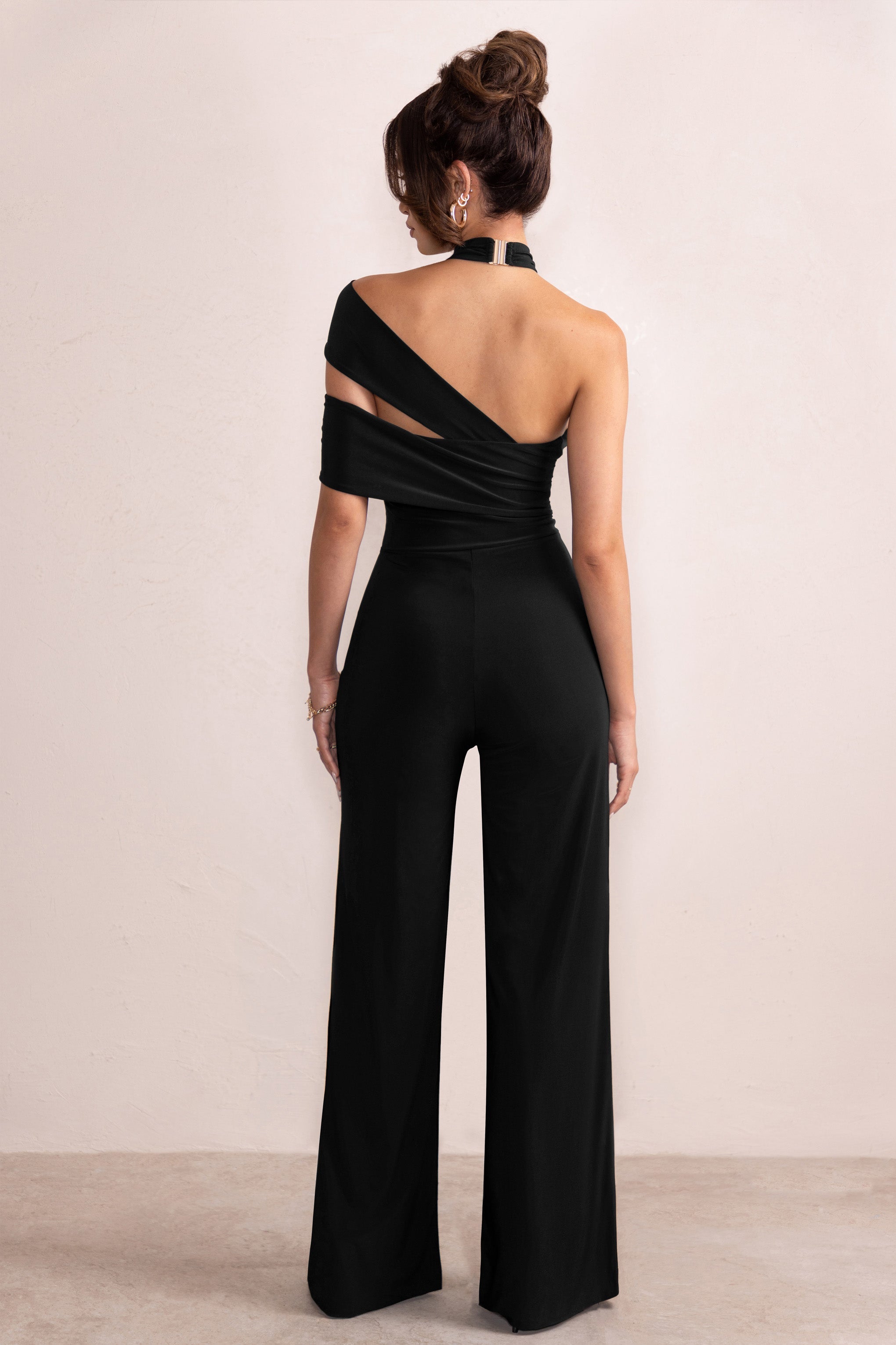 Candace Black Halter Neck Cut Out Wide Leg Jumpsuit-Fashionmomo.All Rights Reserved