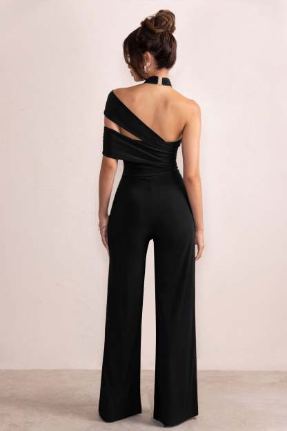 Candace Black Halter Neck Cut Out Wide Leg Jumpsuit-Fashionmomo.All Rights Reserved