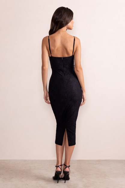 Anele Black Lace Overlay Corset Midi Dress-Fashionmomo.All Rights Reserved