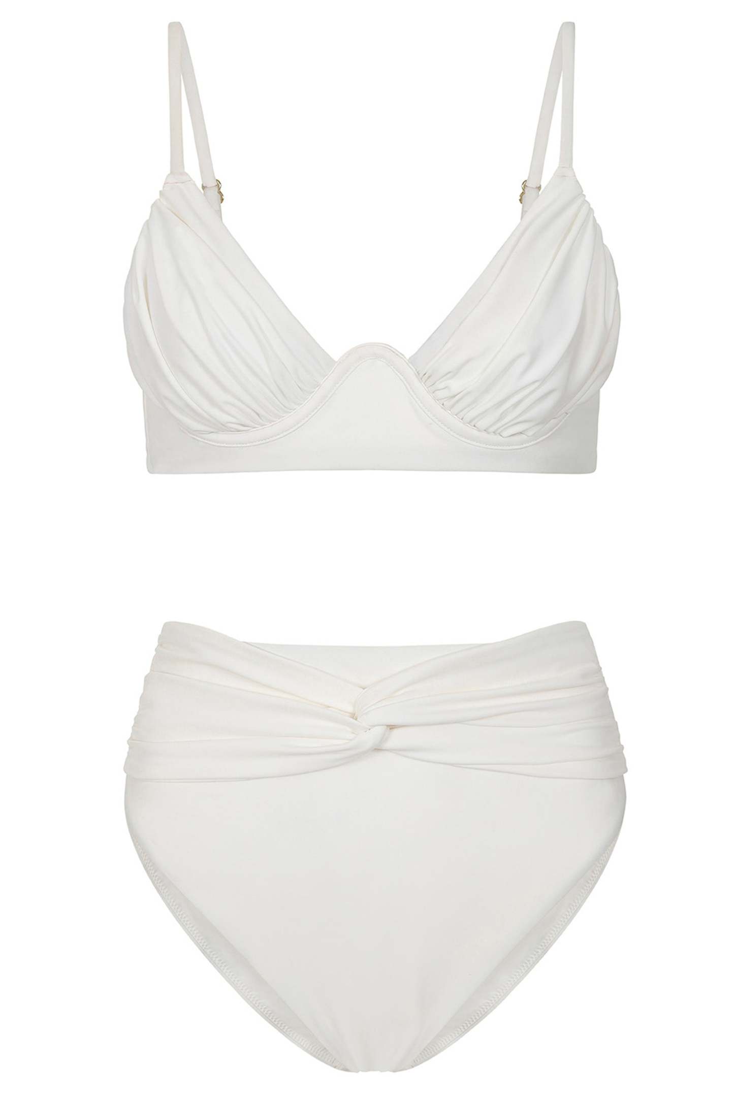 High Tide White High Waisted Twist Front Bikini Bottoms-Fashionmomo.All Rights Reserved