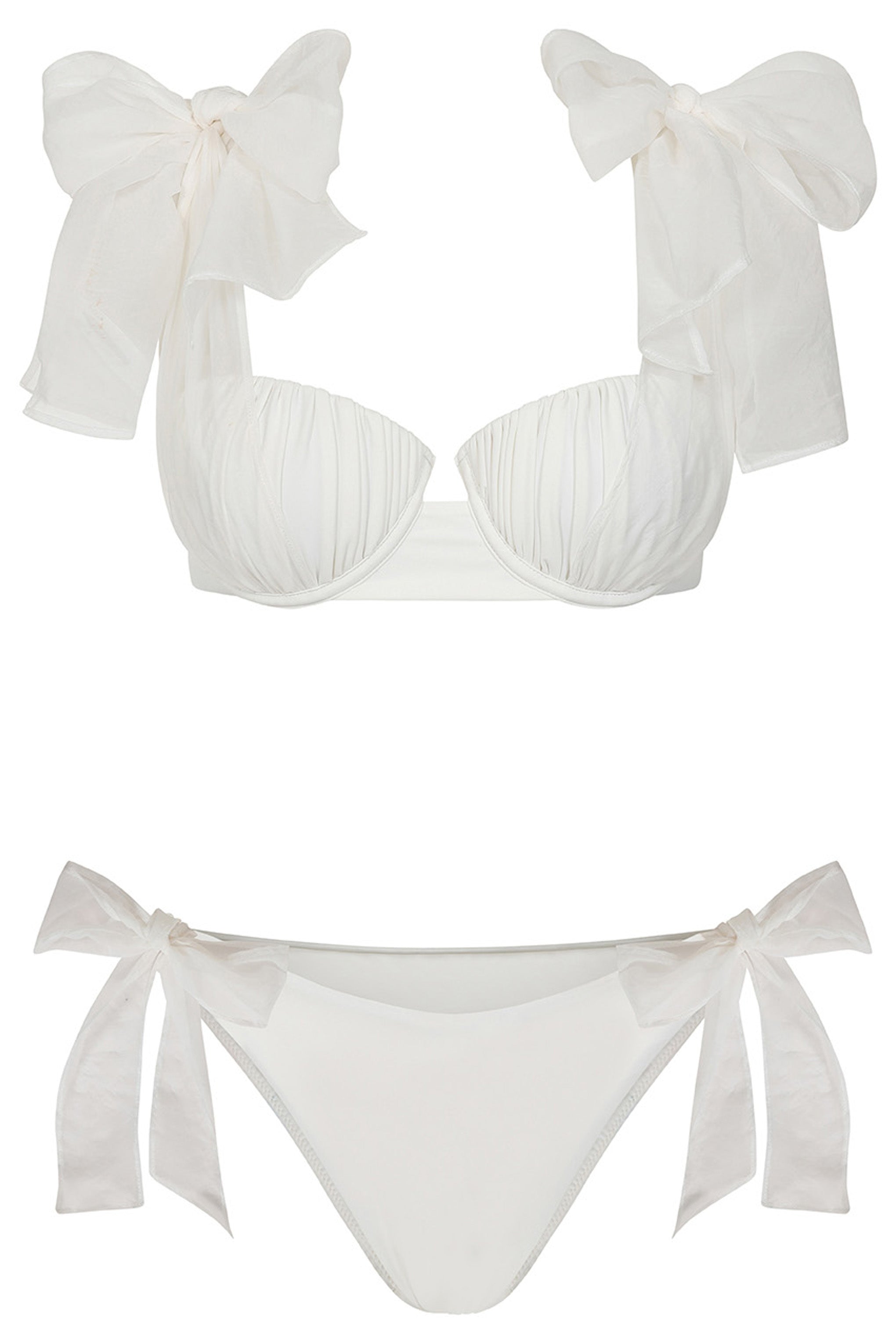 Adrift  White Organza Bikini Bottoms With Bows-Fashionmomo.All Rights Reserved