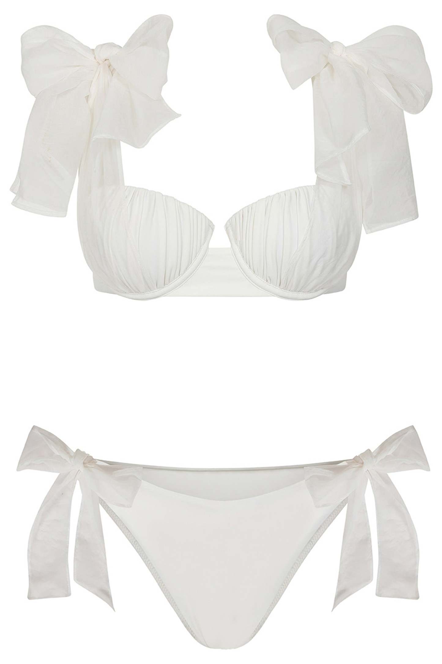 Adrift White Organza Bikini Bottoms With Bows-Fashionmomo.All Rights Reserved
