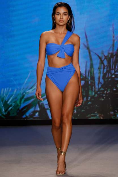 High Tide Blue High Waisted Twist Front Bikini Bottoms-Fashionmomo.All Rights Reserved