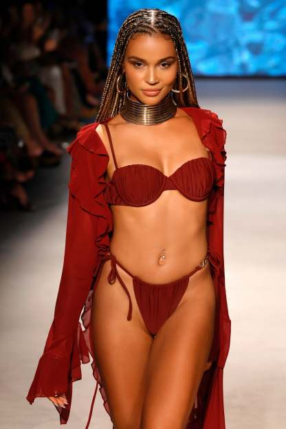 Fortune Burgundy Pleated Chain Bikini Bottoms-Fashionmomo.All Rights Reserved