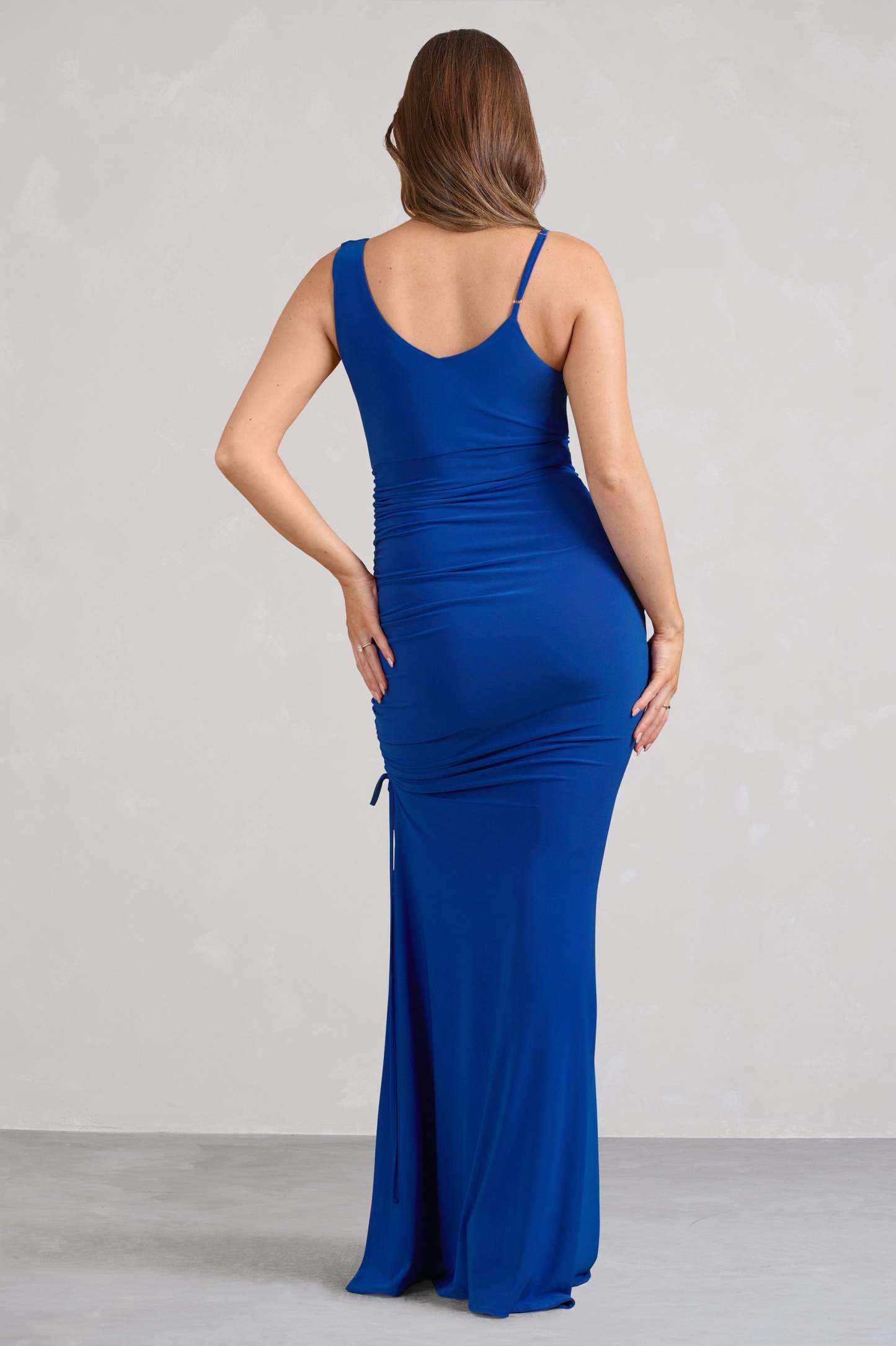 Phantasy Cobalt Blue Asymmetric Split Maternity Maxi Dress-Fashionmomo.All Rights Reserved
