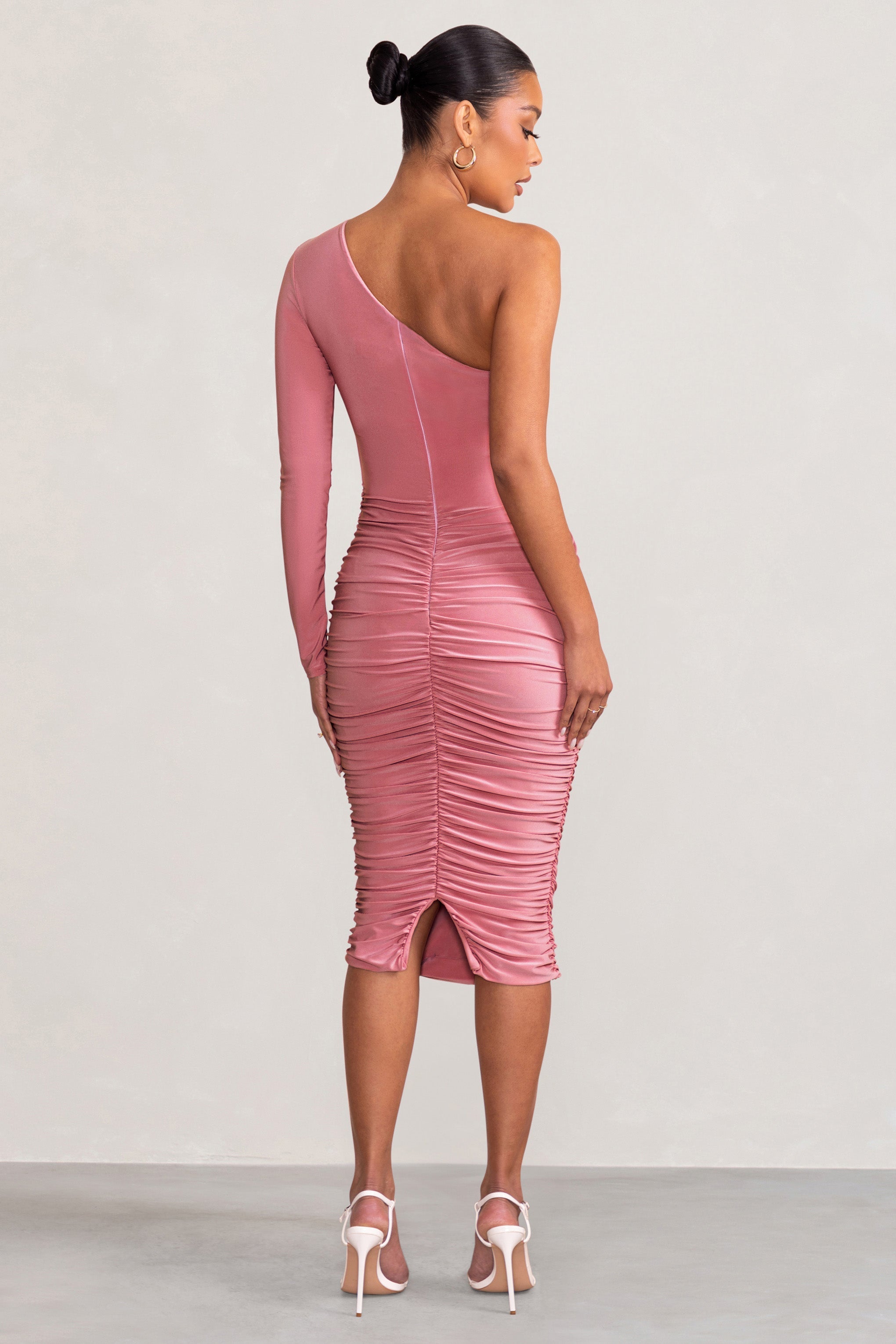 Betsy Blush Asymmetric One Sleeve Maternity Midi Dress-Fashionmomo.All Rights Reserved