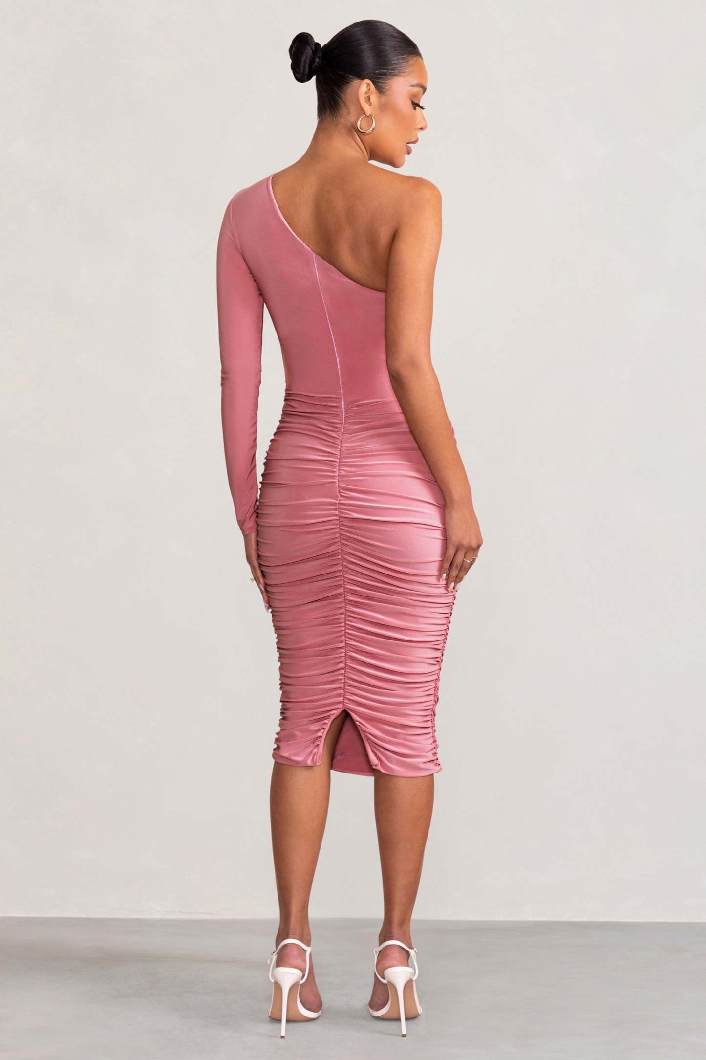 Betsy Blush Asymmetric One Sleeve Maternity Midi Dress-Fashionmomo.All Rights Reserved