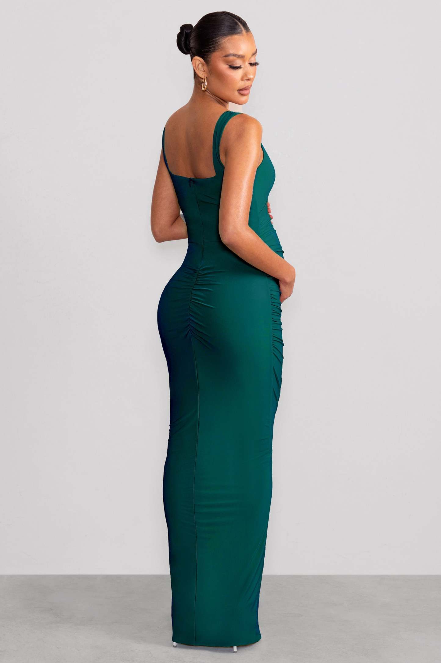 Avril Bottle Green Square Neck Maternity Maxi Dress with Split-Fashionmomo.All Rights Reserved