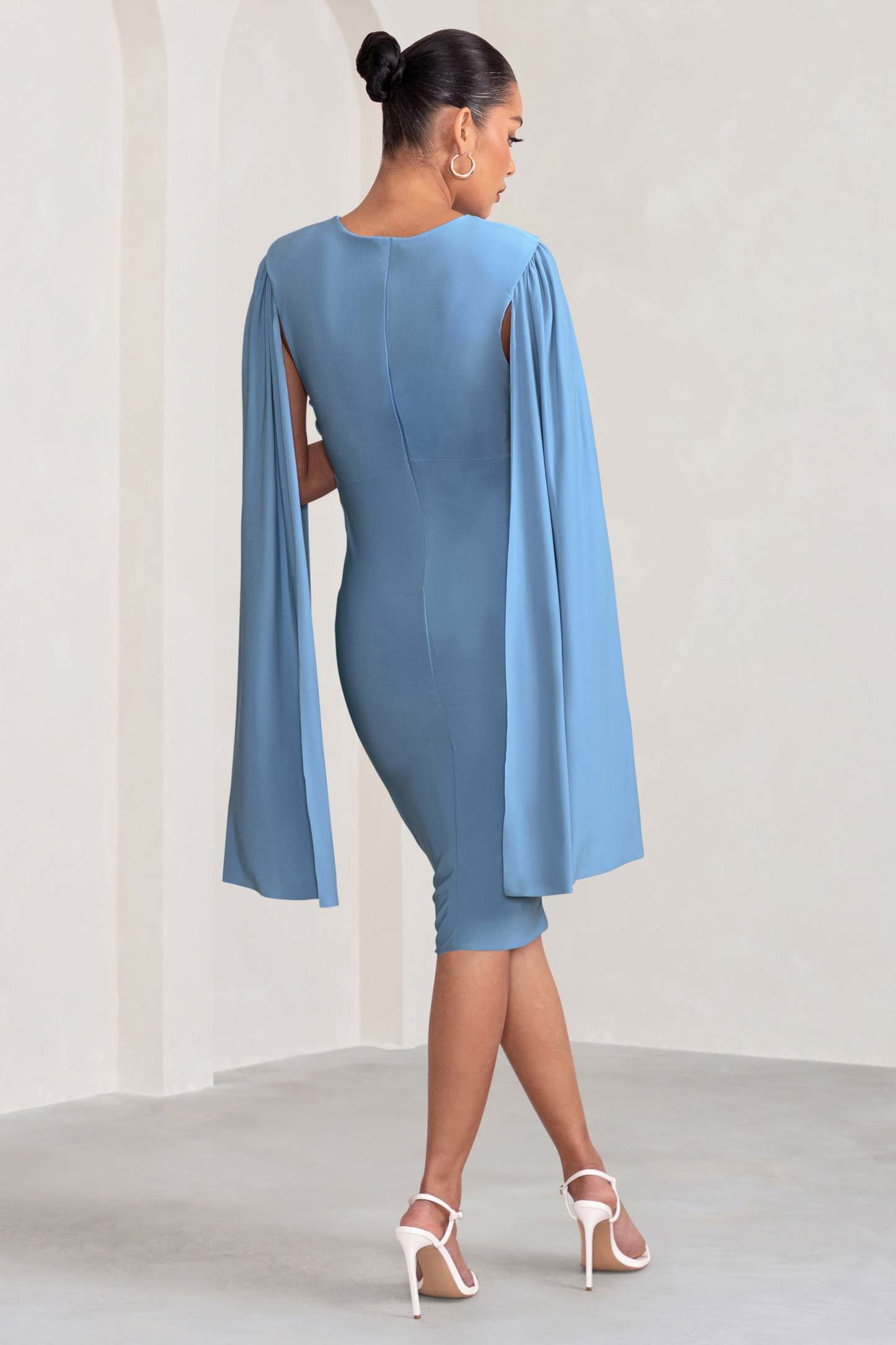 Hey Mama Powder Blue Maternity Cape Sleeve Midi Dress-Fashionmomo.All Rights Reserved