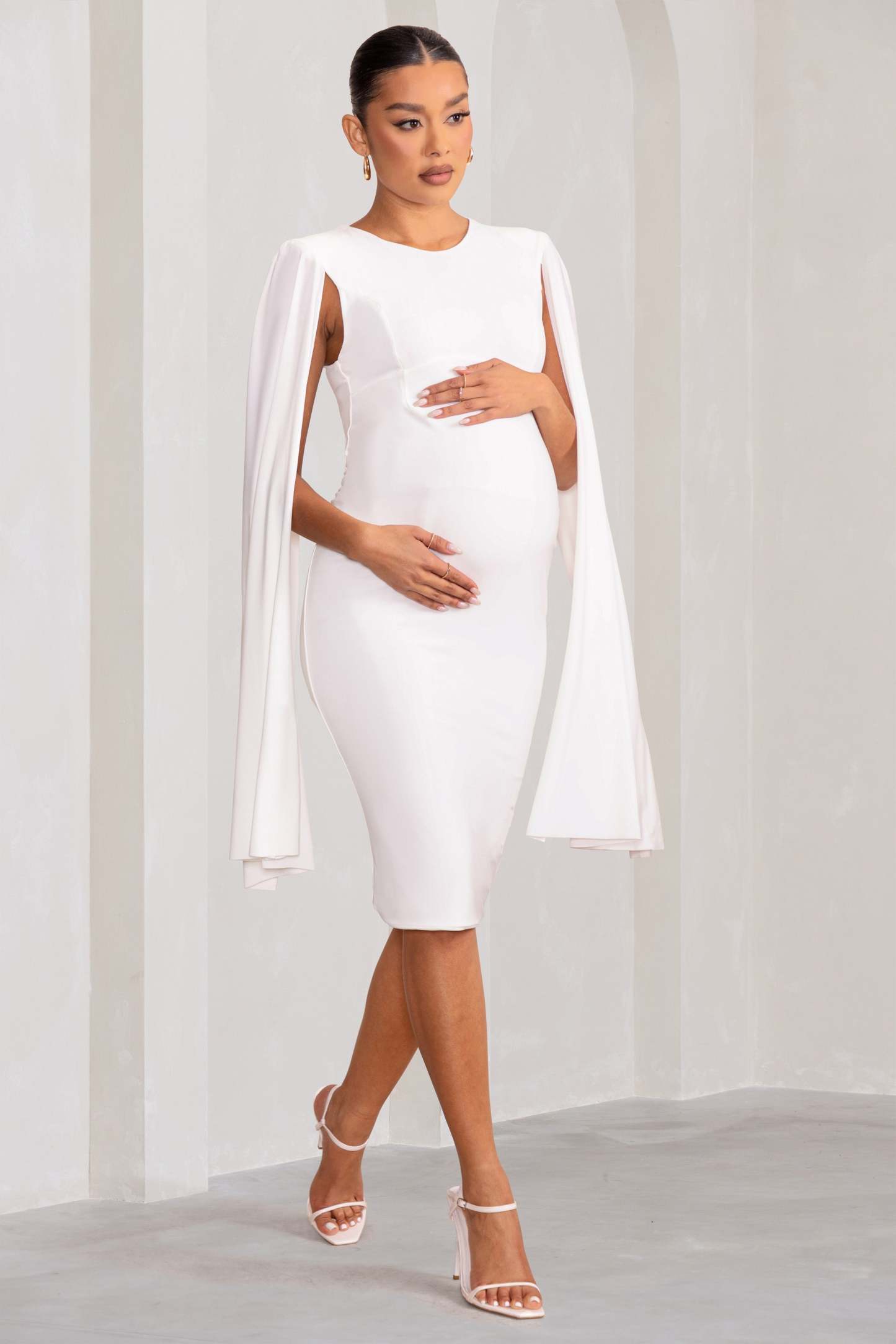 Hey Mama White Maternity Cape Midi Dress-Fashionmomo.All Rights Reserved