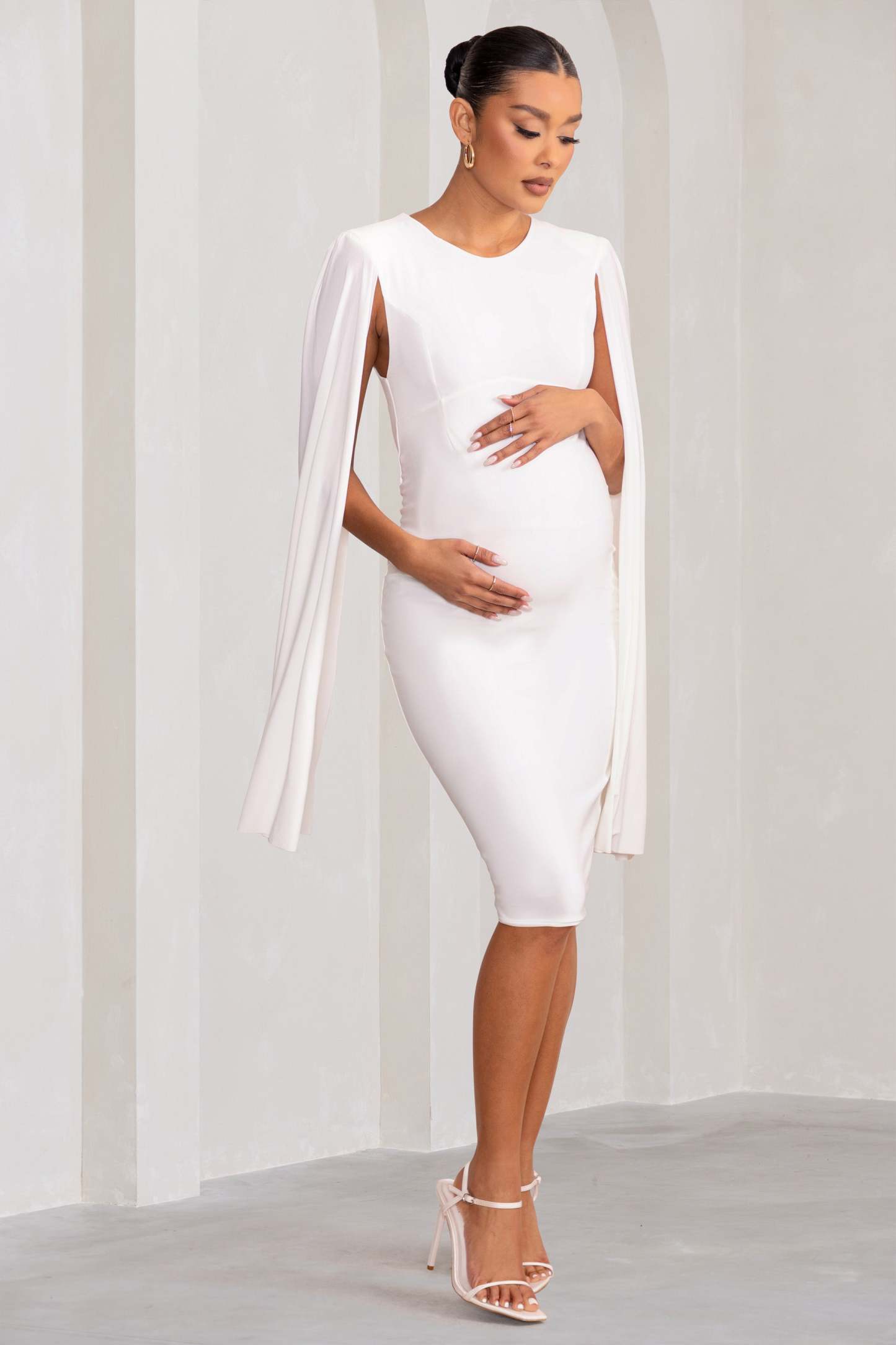 Hey Mama White Maternity Cape Midi Dress-Fashionmomo.All Rights Reserved