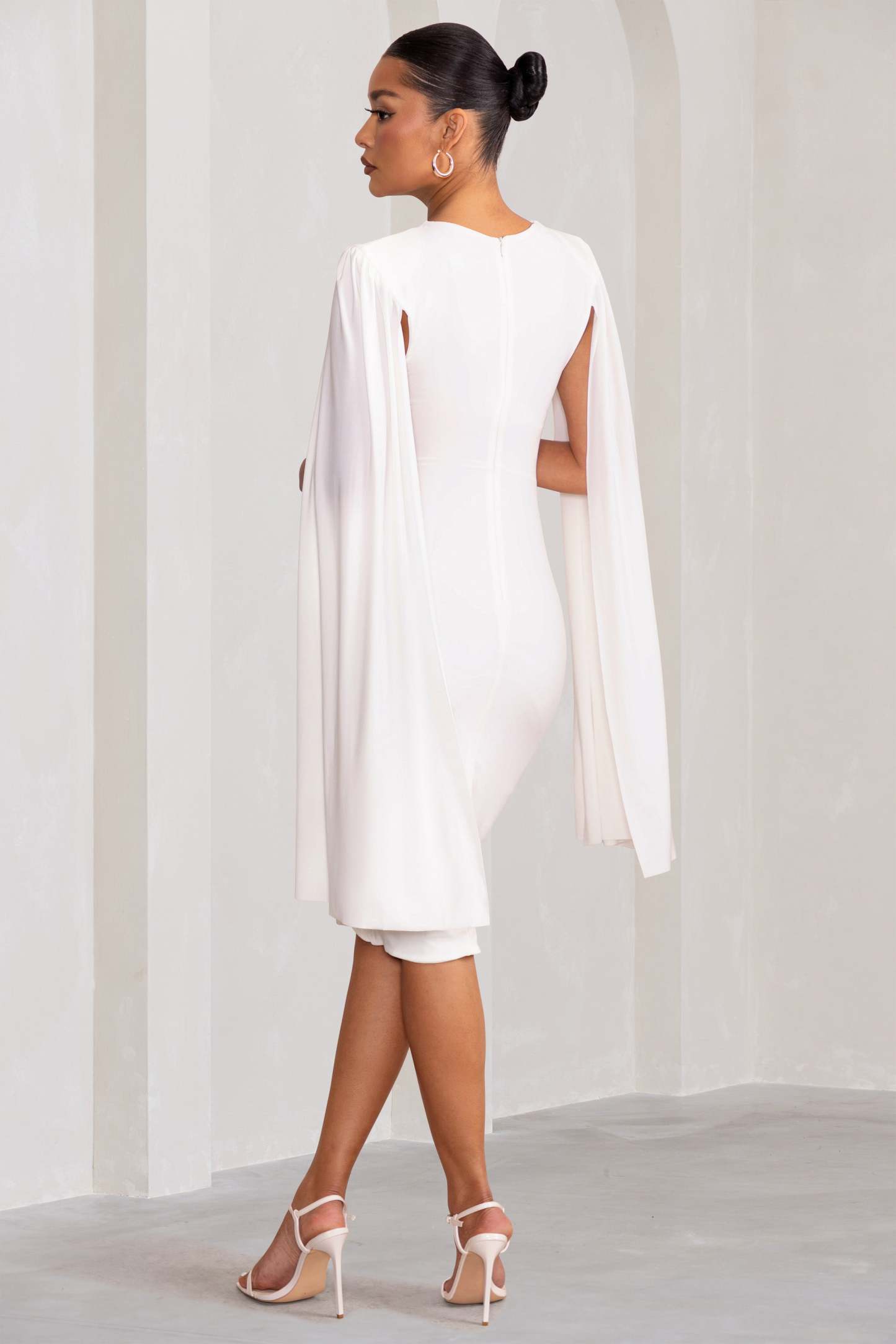 Hey Mama White Maternity Cape Midi Dress-Fashionmomo.All Rights Reserved