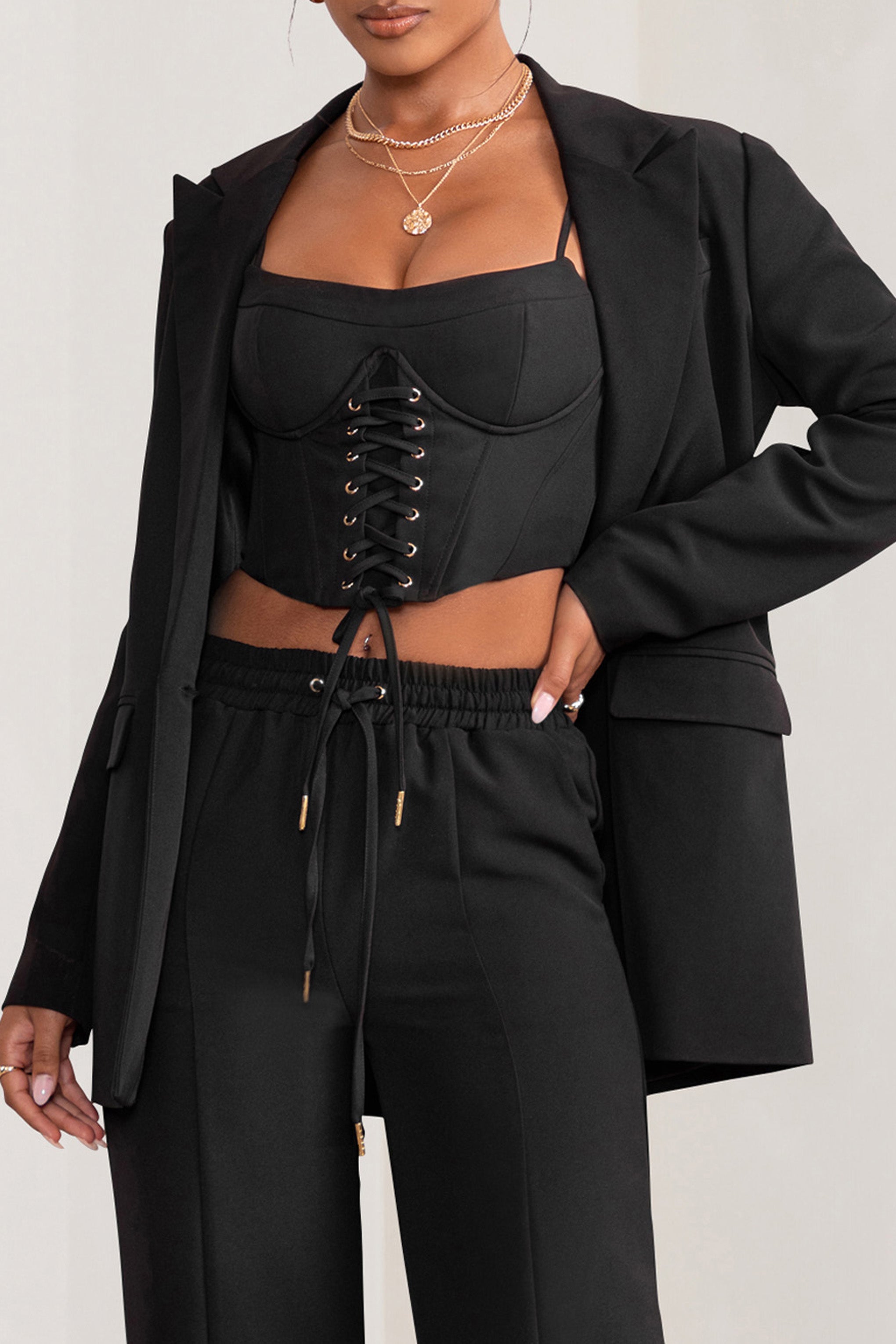 Barbie Girl Black Single Breasted Oversized Blazer-Fashionmomo.All Rights Reserved