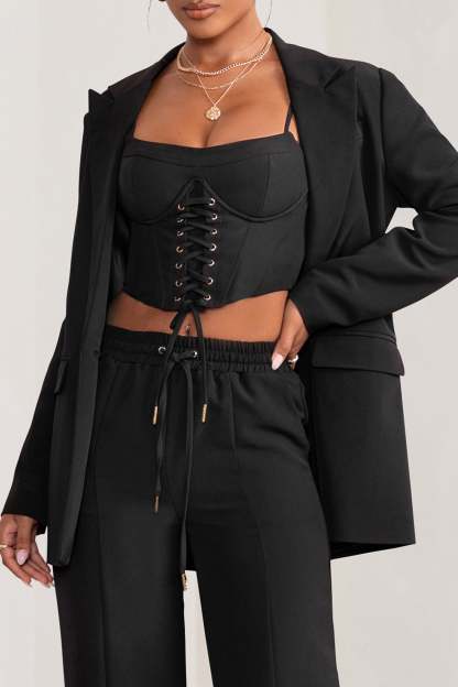 Barbie Girl Black Single Breasted Oversized Blazer-Fashionmomo.All Rights Reserved