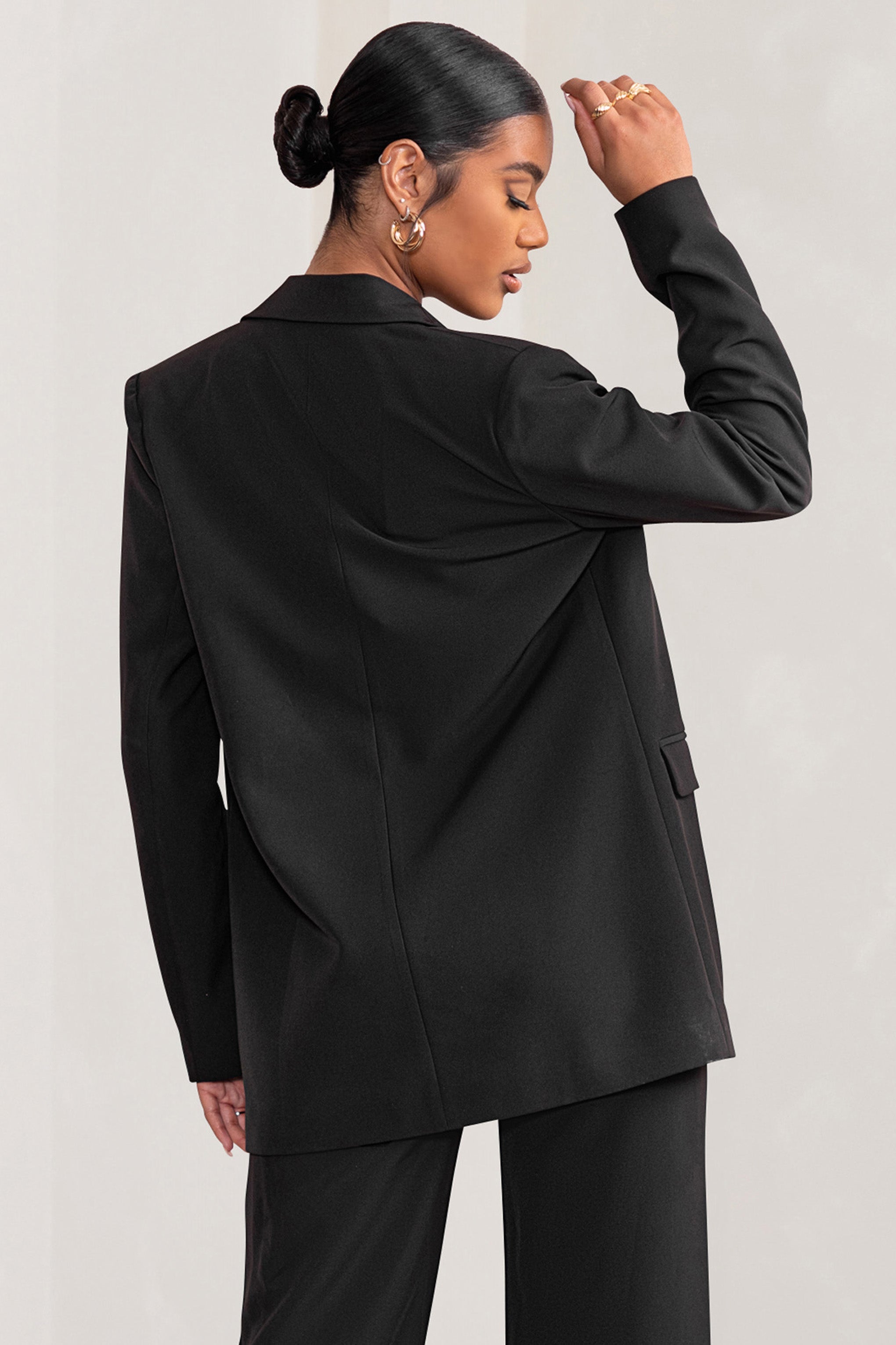 Barbie Girl Black Single Breasted Oversized Blazer-Fashionmomo.All Rights Reserved